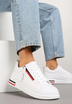 Białe Sneakersy z Ozdobnymi Napisami Suwakiem i Paskami Tosime