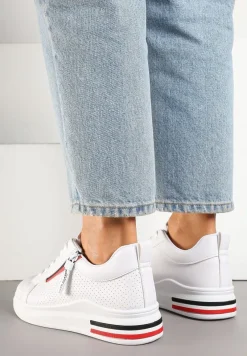 Białe Sneakersy z Ozdobnymi Napisami Suwakiem i Paskami Tosime