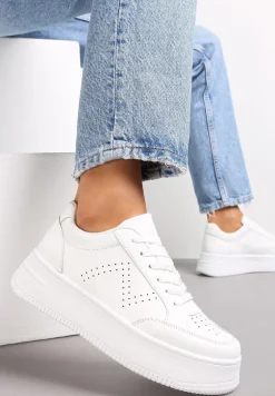 Białe Sneakersy z Perforacją na Platformie Treresa