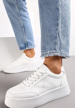 Białe Sneakersy z Perforacją na Platformie Treresa