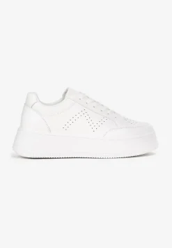 Białe Sneakersy z Perforacją na Platformie Treresa