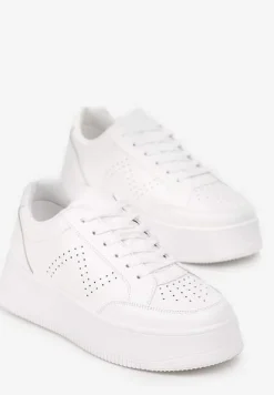 Białe Sneakersy z Perforacją na Platformie Treresa