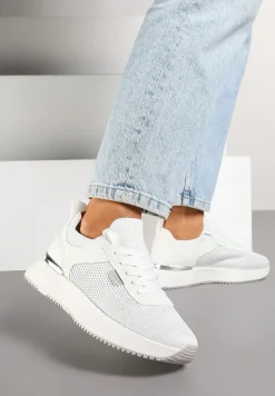 Białe Sneakersy z Siateczkową Cholewką Saramis