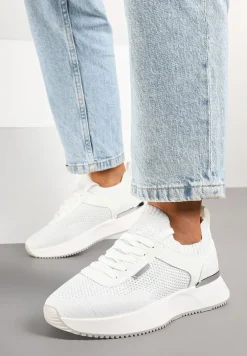 Białe Sneakersy z Siateczkową Cholewką Saramis