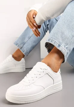 Białe Sneakersy ze Ekoskóry ze Sznurowaniem i Przeszyciami Borsana