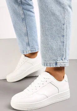 Białe Sneakersy ze Ekoskóry ze Sznurowaniem i Przeszyciami Borsana