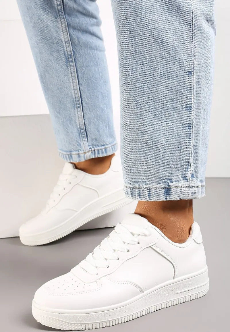 Białe Sneakersy ze Ekoskóry ze Sznurowaniem i Przeszyciami Borsana