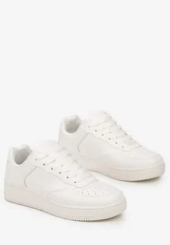 Białe Sneakersy ze Ekoskóry ze Sznurowaniem i Przeszyciami Borsana