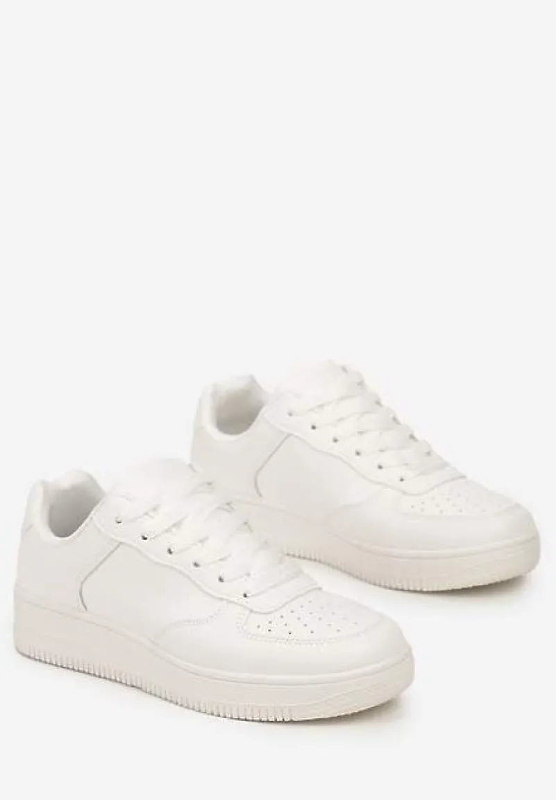 Białe Sneakersy ze Ekoskóry ze Sznurowaniem i Przeszyciami Borsana