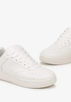 Białe Sneakersy ze Ekoskóry ze Sznurowaniem i Przeszyciami Borsana