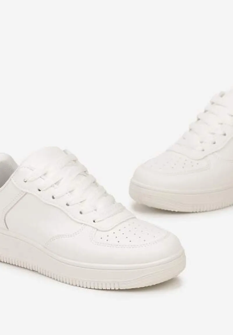 Białe Sneakersy ze Ekoskóry ze Sznurowaniem i Przeszyciami Borsana