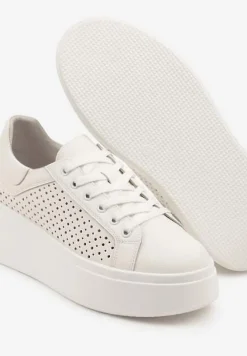 Białe Sneakersy ze Skóry na Niskiej Platformie Milkio
