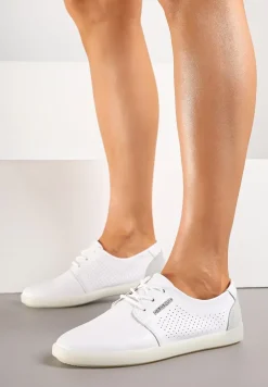 Białe Sneakersy ze Skóry Naturalnej z Perforacją Dolianea