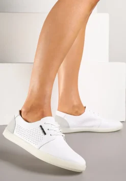 Białe Sneakersy ze Skóry Naturalnej z Perforacją Dolianea