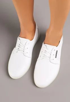 Białe Sneakersy ze Skóry Naturalnej z Perforacją Dolianea