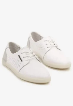 Białe Sneakersy ze Skóry Naturalnej z Perforacją Dolianea