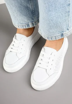 Białe Sneakersy ze Skóry Naturalnej z Perforacją Isolena