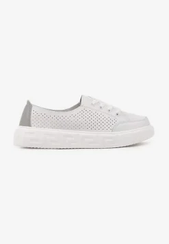 Białe Sneakersy ze Skóry Naturalnej z Perforacją Isolena