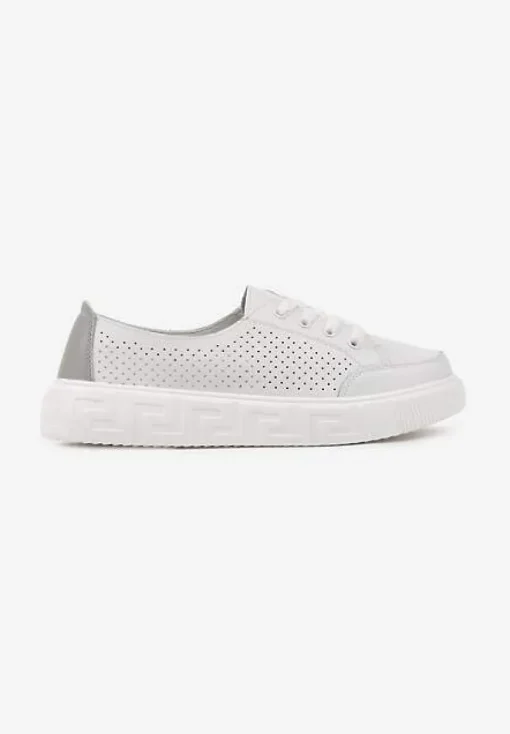 Białe Sneakersy ze Skóry Naturalnej z Perforacją Isolena