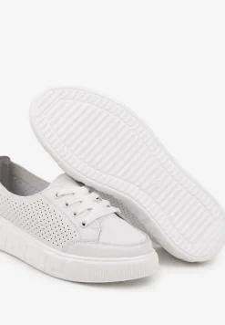 Białe Sneakersy ze Skóry Naturalnej z Perforacją Isolena