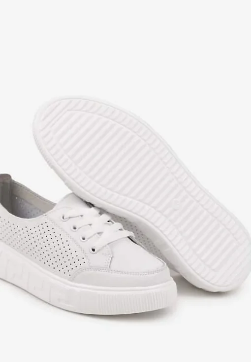 Białe Sneakersy ze Skóry Naturalnej z Perforacją Isolena