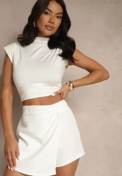 Białe Spódnico-Szorty High Waist o Asymetrycznym Kroju Lanietta