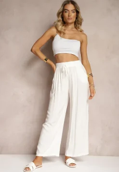 Białe Spodnie Bawełniane z Szerokimi Nogawkami Vimavie