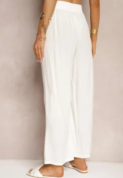 Białe Spodnie Bawełniane z Szerokimi Nogawkami Vimavie