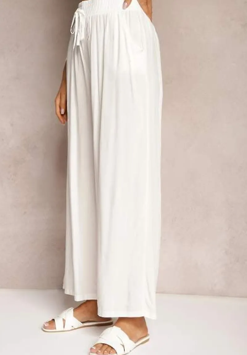 Białe Spodnie Bawełniane z Szerokimi Nogawkami Vimavie