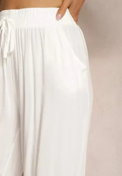 Białe Spodnie Bawełniane z Szerokimi Nogawkami Vimavie