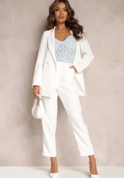 Białe Spodnie Cygaretki z Guzikami i Gumką w Pasie Gelarine