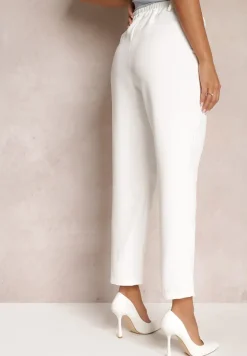 Białe Spodnie Cygaretki z Guzikami i Gumką w Pasie Gelarine