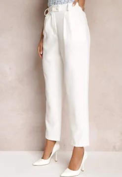 Białe Spodnie Cygaretki z Guzikami i Gumką w Pasie Gelarine