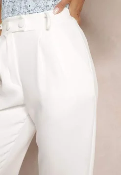 Białe Spodnie Cygaretki z Guzikami i Gumką w Pasie Gelarine