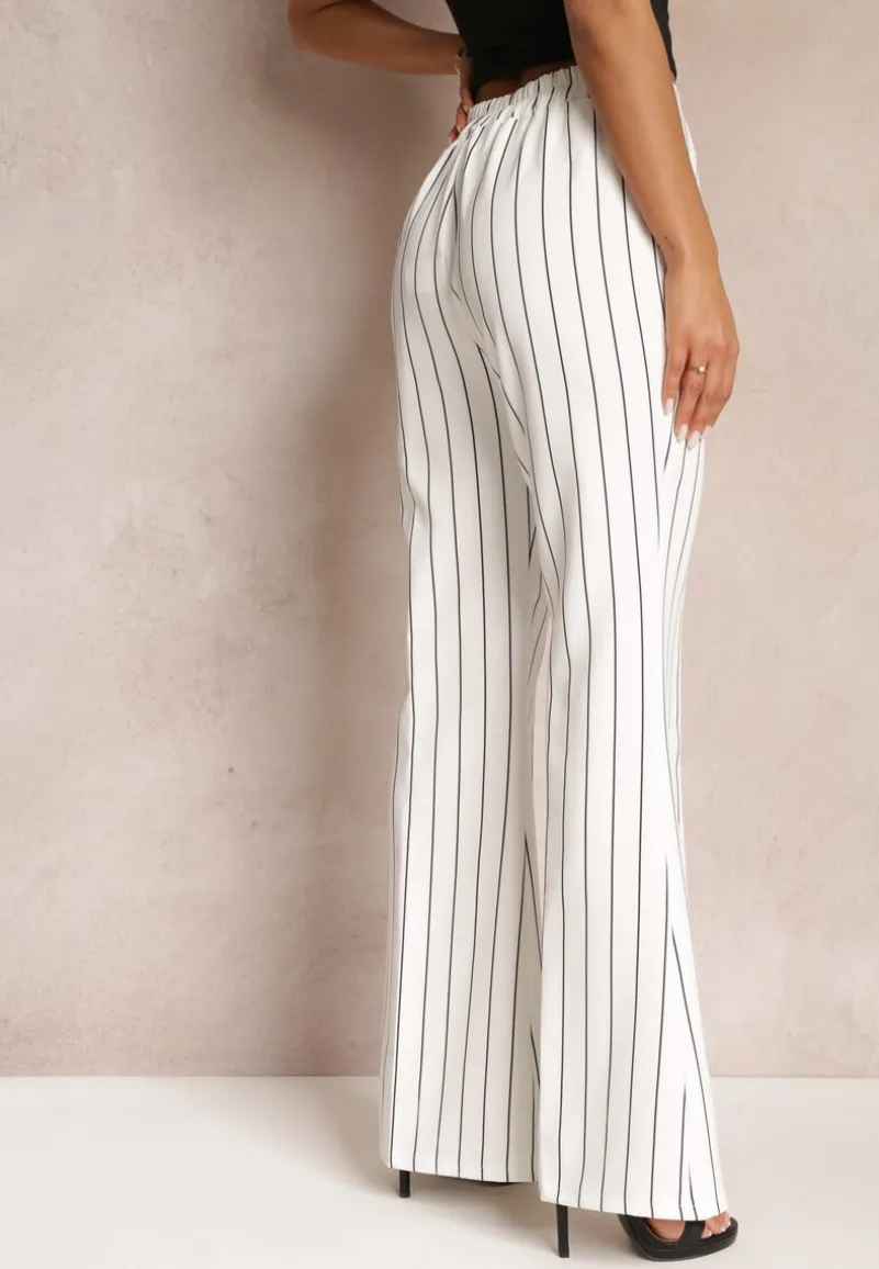 Białe Spodnie Dzwony w Paski z Wysokim Stanem Eudota