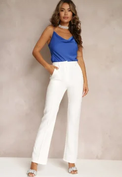 Białe Spodnie Garniturowe z Wysokim Stanem i Gumką w Pasie Casemea