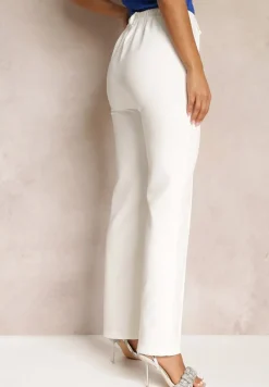 Białe Spodnie Garniturowe z Wysokim Stanem i Gumką w Pasie Casemea