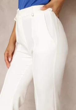 Białe Spodnie Garniturowe z Wysokim Stanem i Gumką w Pasie Casemea