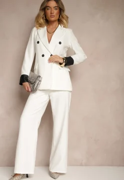Białe Spodnie Garniturowe High Waist Viviorea