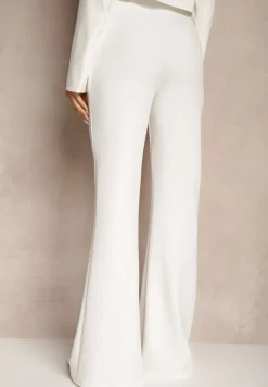 Białe Spodnie High Waist Dzwony z Wiskozą Blazza