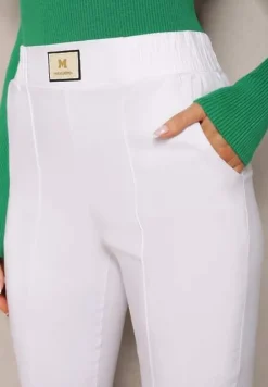 Białe Spodnie High Waist z Elastycznego Materiału Wykończone Gumką Rigadona