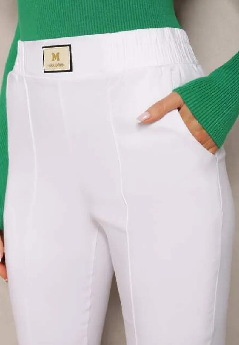 Białe Spodnie High Waist z Elastycznego Materiału Wykończone Gumką Rigadona