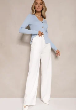 Białe Spodnie o Garniturowym Fasonie z Wiskozą i Prostymi Nogawkami Senarielia