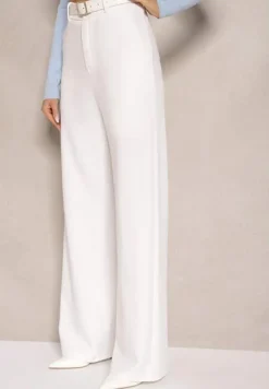 Białe Spodnie o Garniturowym Fasonie z Wiskozą i Prostymi Nogawkami Senarielia