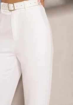 Białe Spodnie o Garniturowym Fasonie z Wiskozą i Prostymi Nogawkami Senarielia