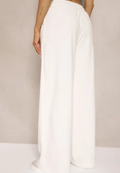 Białe Spodnie o Szerokim Kroju High Waist z Wiązaniem w Pasie Ettianne