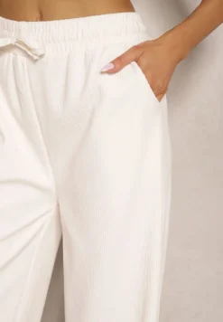 Białe Spodnie o Szerokim Kroju High Waist z Wiązaniem w Pasie Ettianne