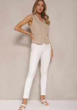 Białe Spodnie Skinny z Bawełną i Ozdobnymi Guzikami Arrimarela