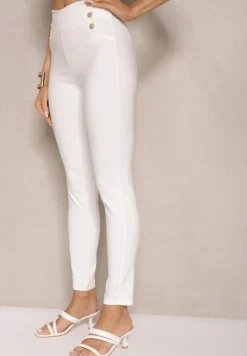 Białe Spodnie Skinny z Bawełną i Ozdobnymi Guzikami Arrimarela