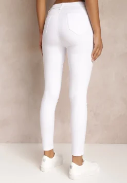 Białe Spodnie Skinny z Wysokim Stanem i Ozdobną Chustką Hyadia